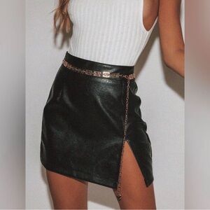 NWT Lioness Vegan Leather Black Mini Skirt with Side Slit